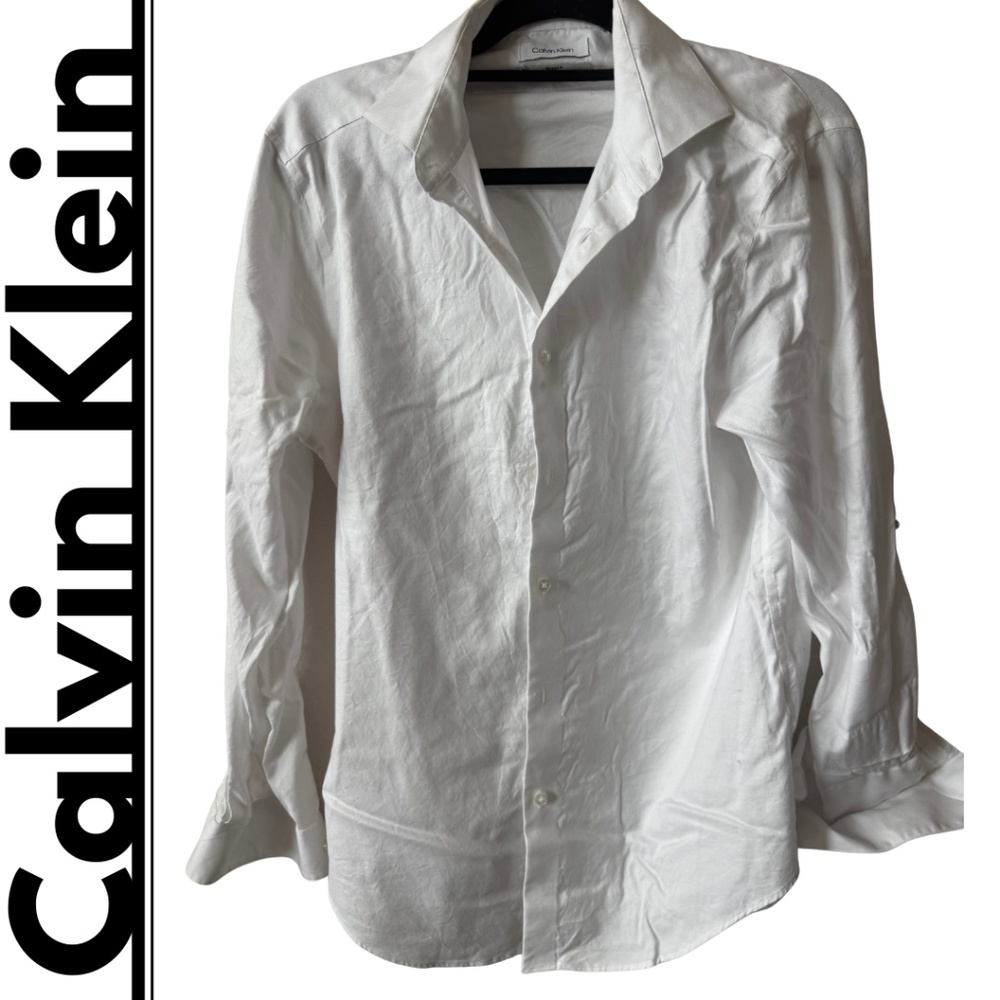 Calvin Klein: White Dress Shirt, Slim + Stretch Fit, Size 15.5 (M).